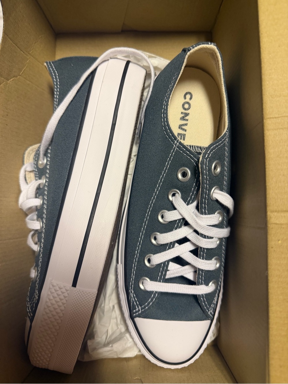 Converse Low Top Canvas Sneakers in Dark Teal and White